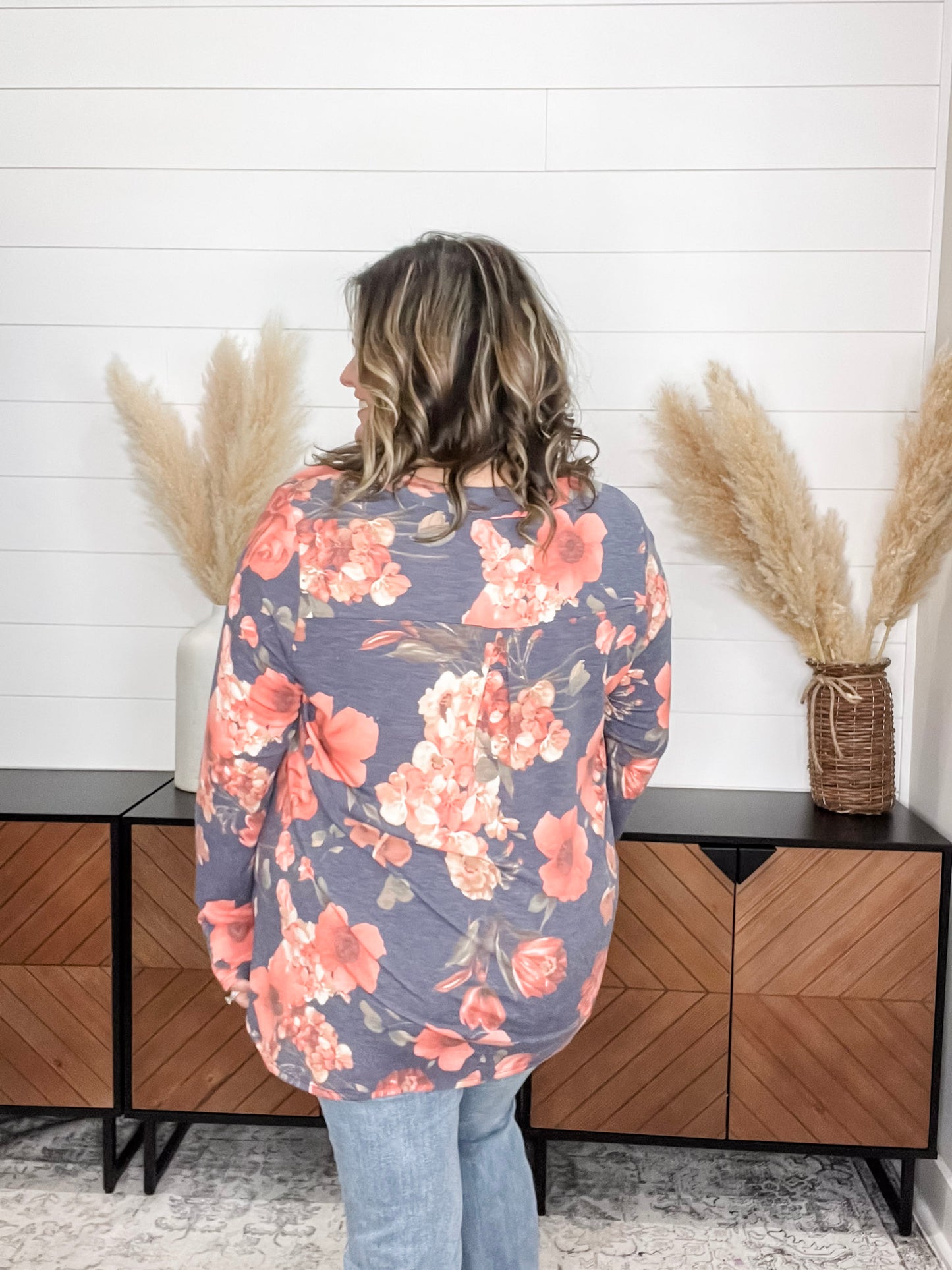 "Walk Away" Floral Long Sleeve Split Neck