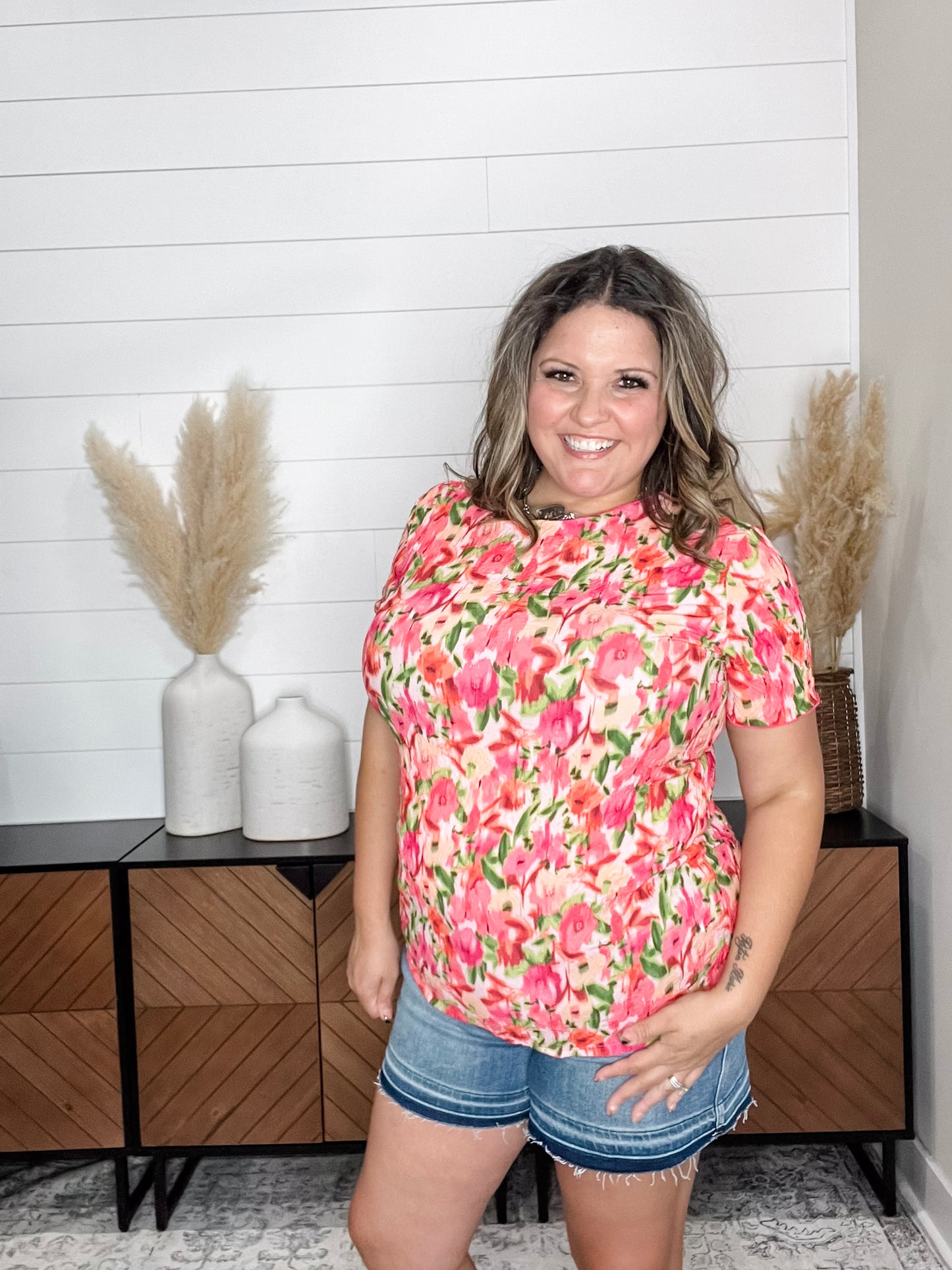 "Vibes" Short Sleeve Floral Top