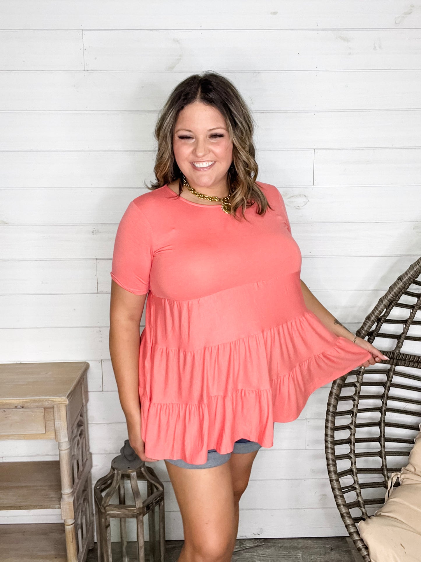 "TLC" Short Sleeve Tiered Ruffle Top