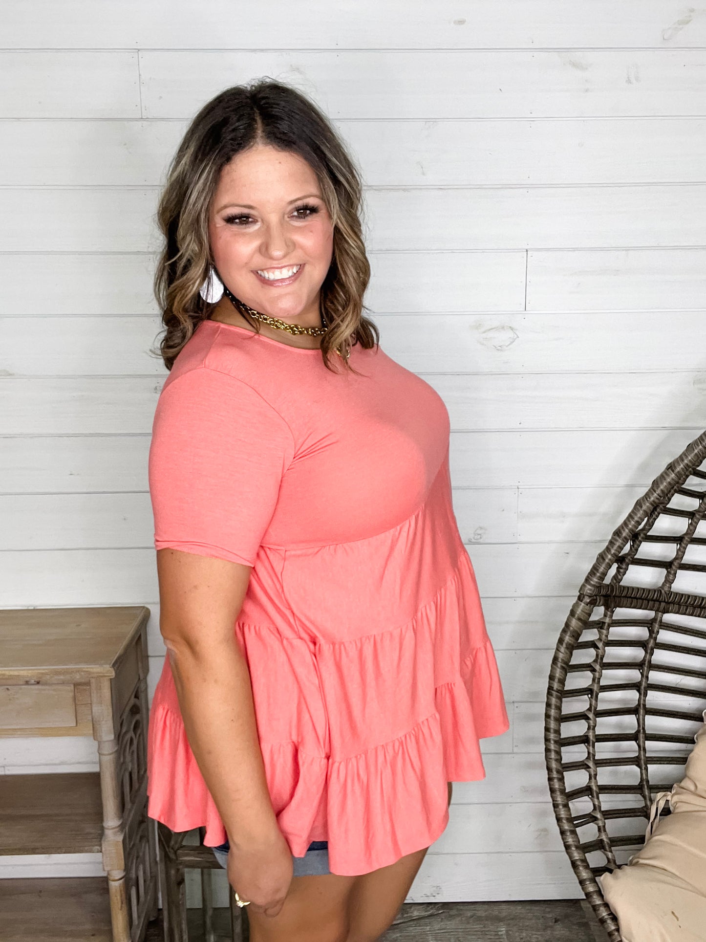 "TLC" Short Sleeve Tiered Ruffle Top