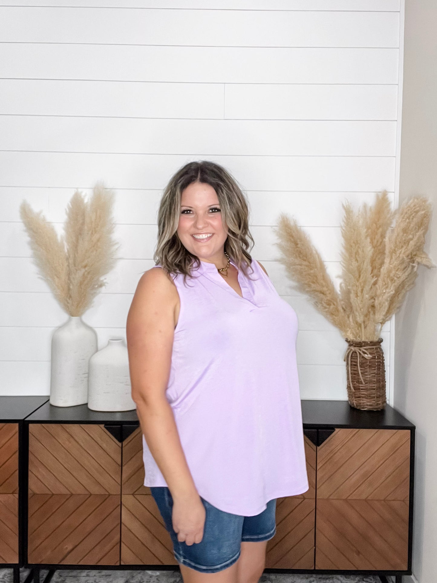 "Ok Maybe This" Sleeveless Split Neck (Lilac)