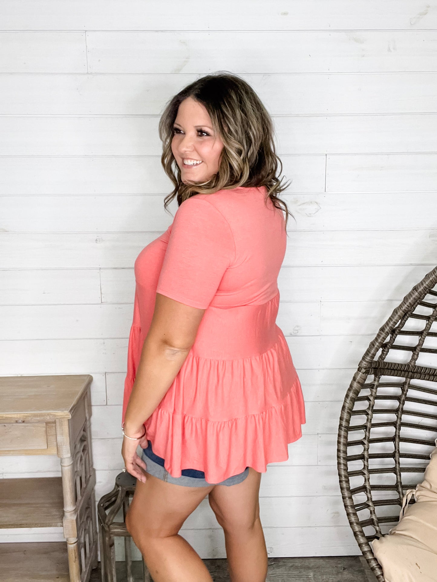 "TLC" Short Sleeve Tiered Ruffle Top