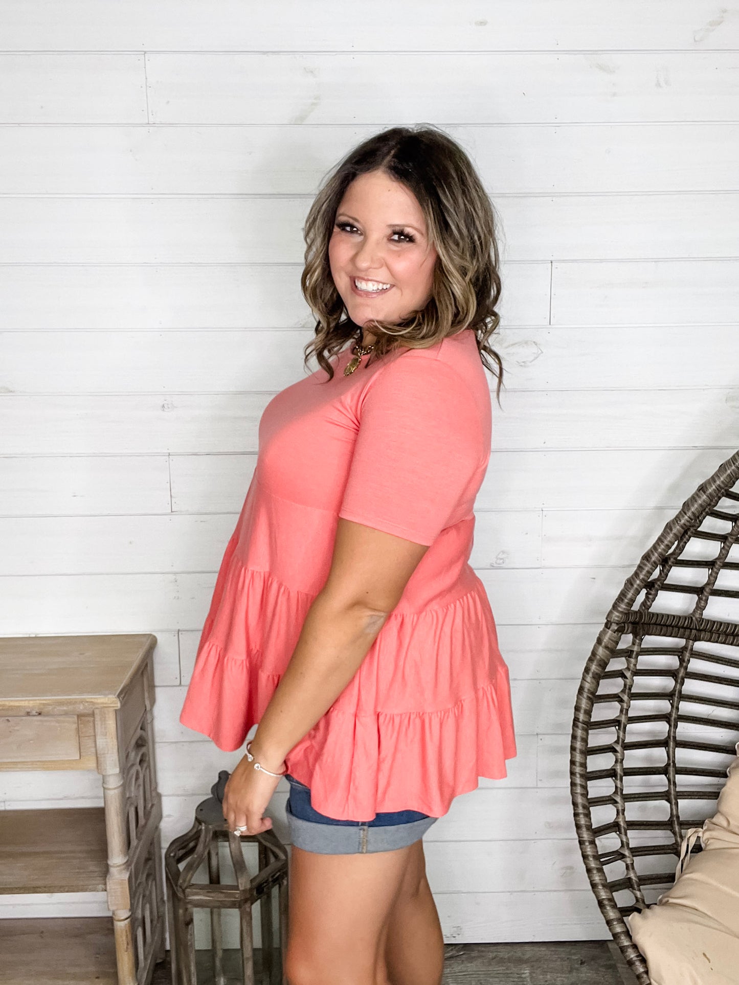 "TLC" Short Sleeve Tiered Ruffle Top