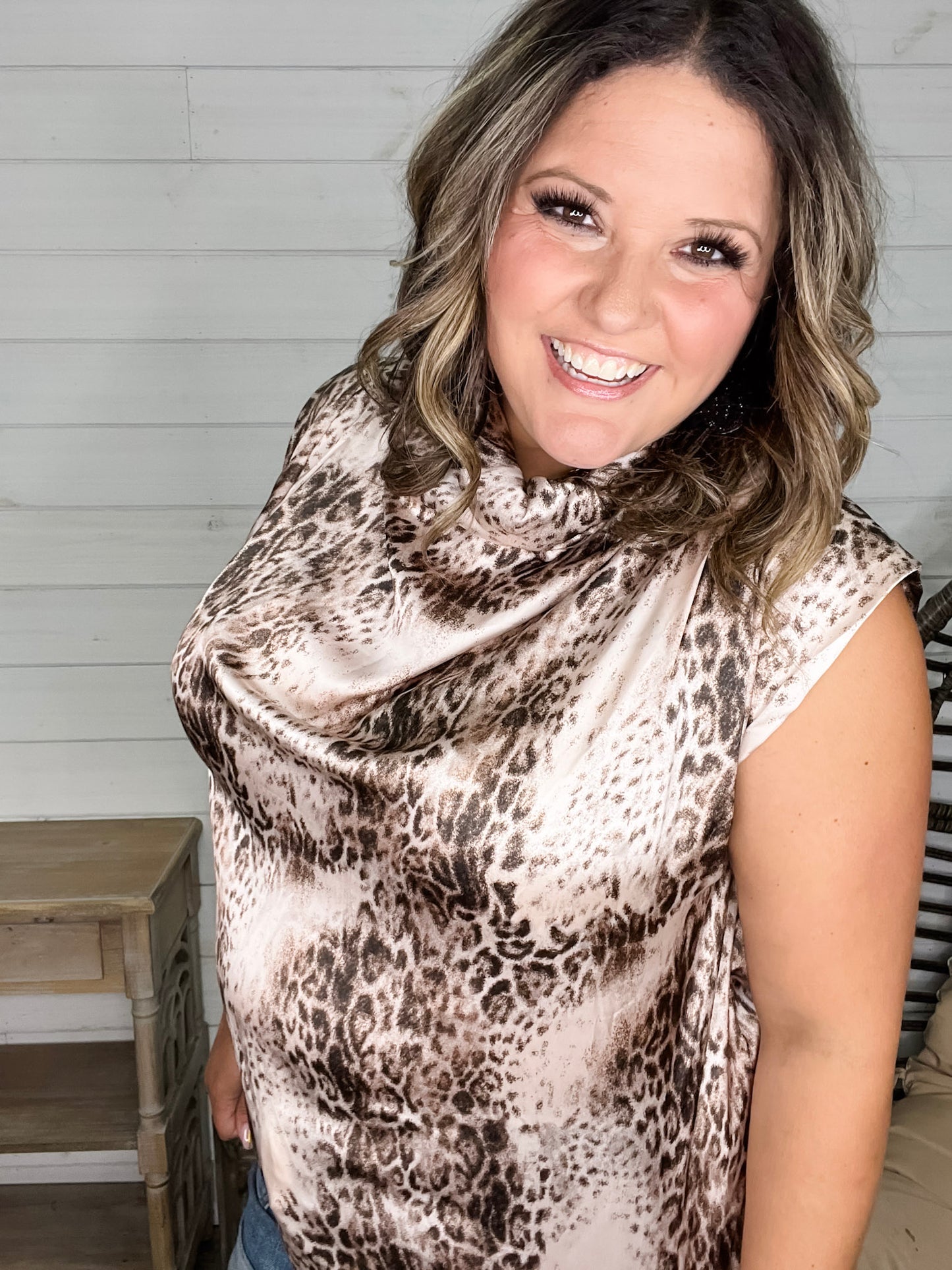 "Cooper" Animal Print Sleeveless Cowl Neck
