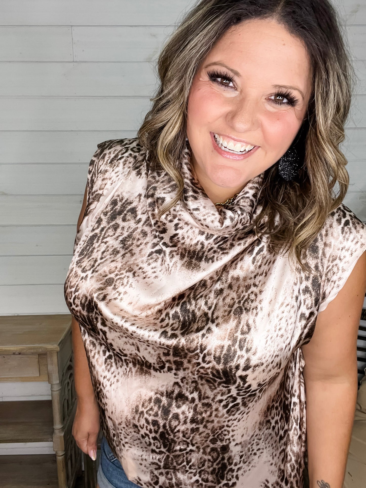 "Cooper" Animal Print Sleeveless Cowl Neck