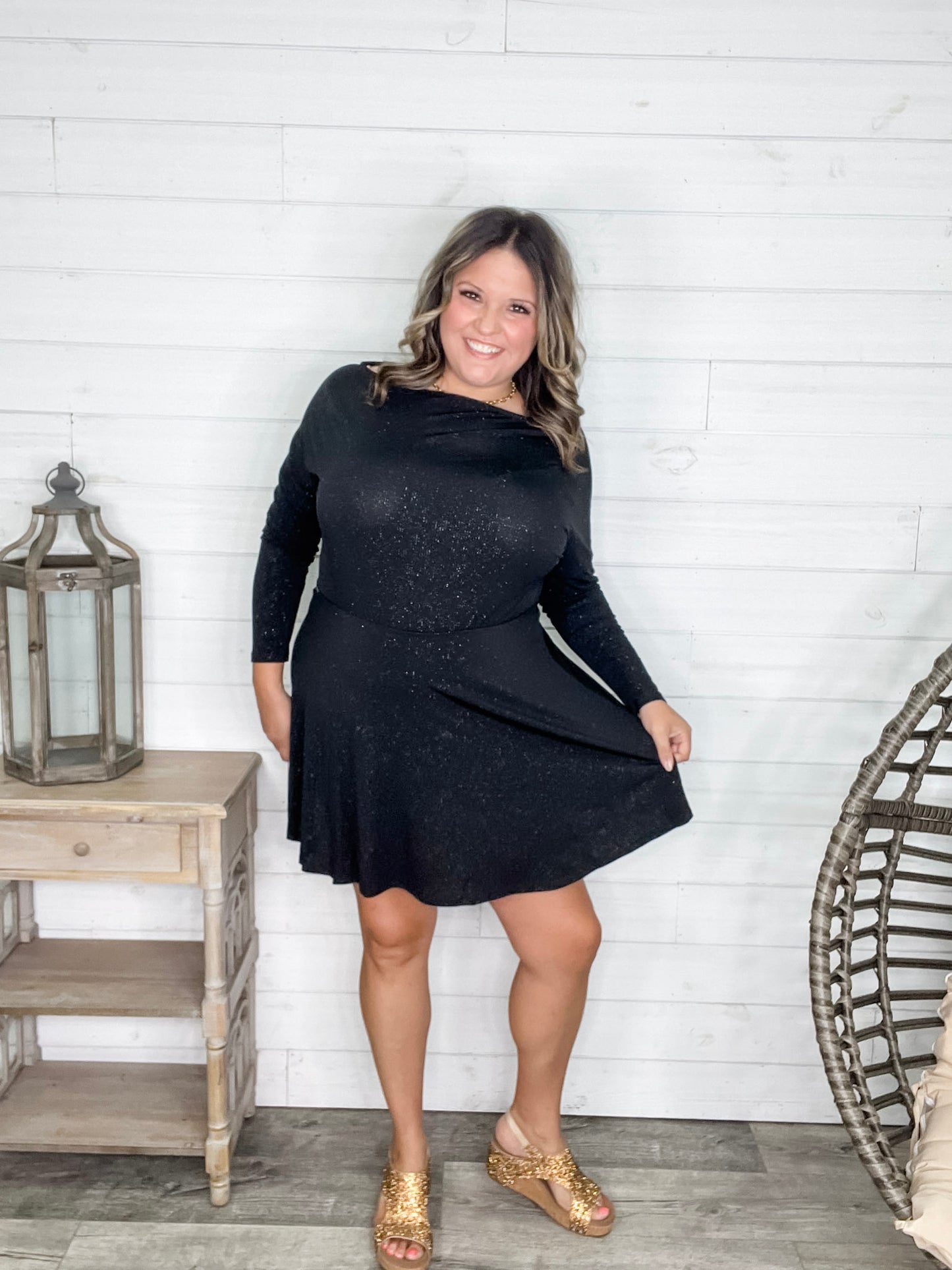 "Tiny Dancer" Boat Neck Sparkle Dress with Built in Shorts (Color Options)