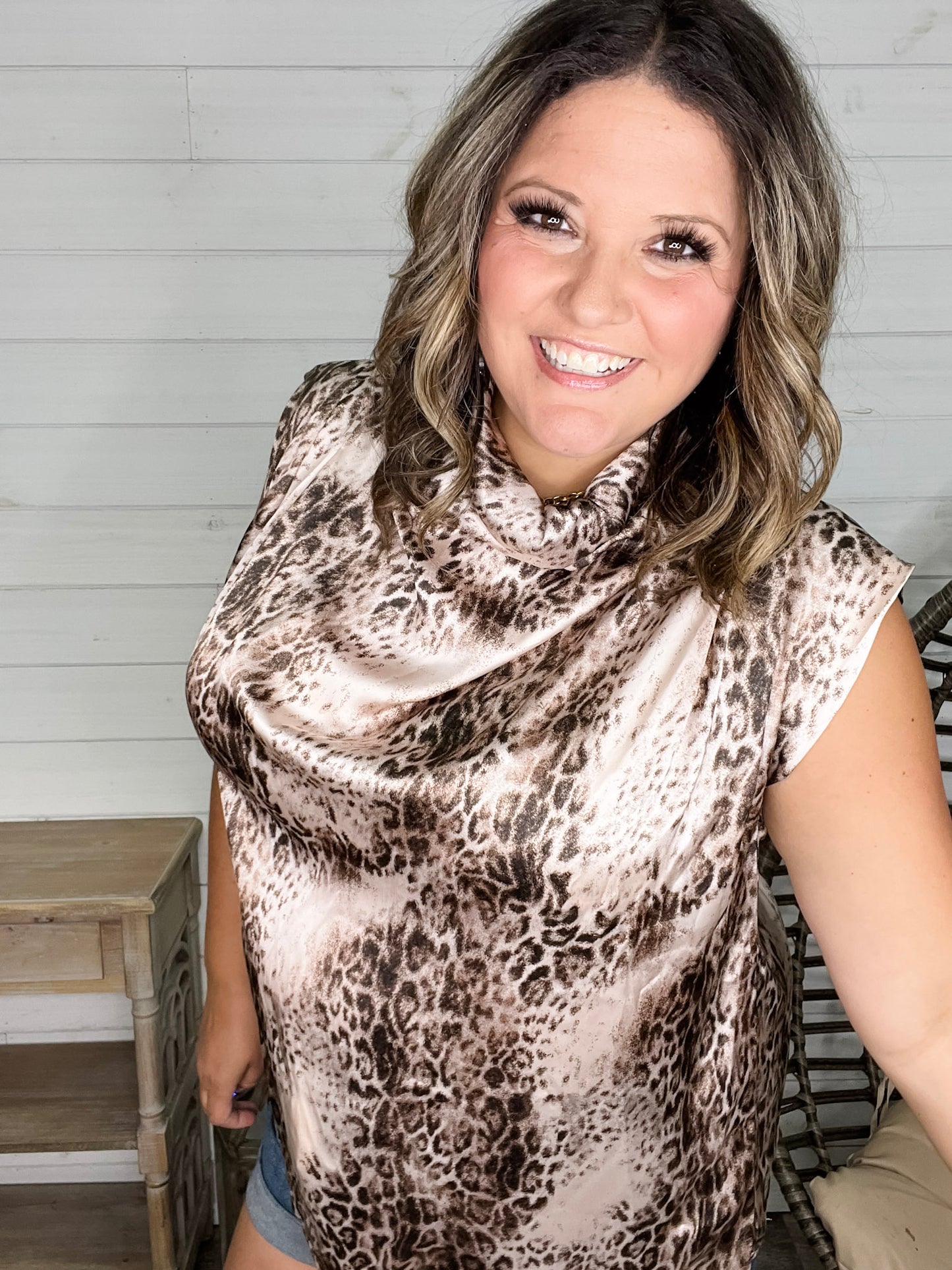 "Cooper" Animal Print Sleeveless Cowl Neck