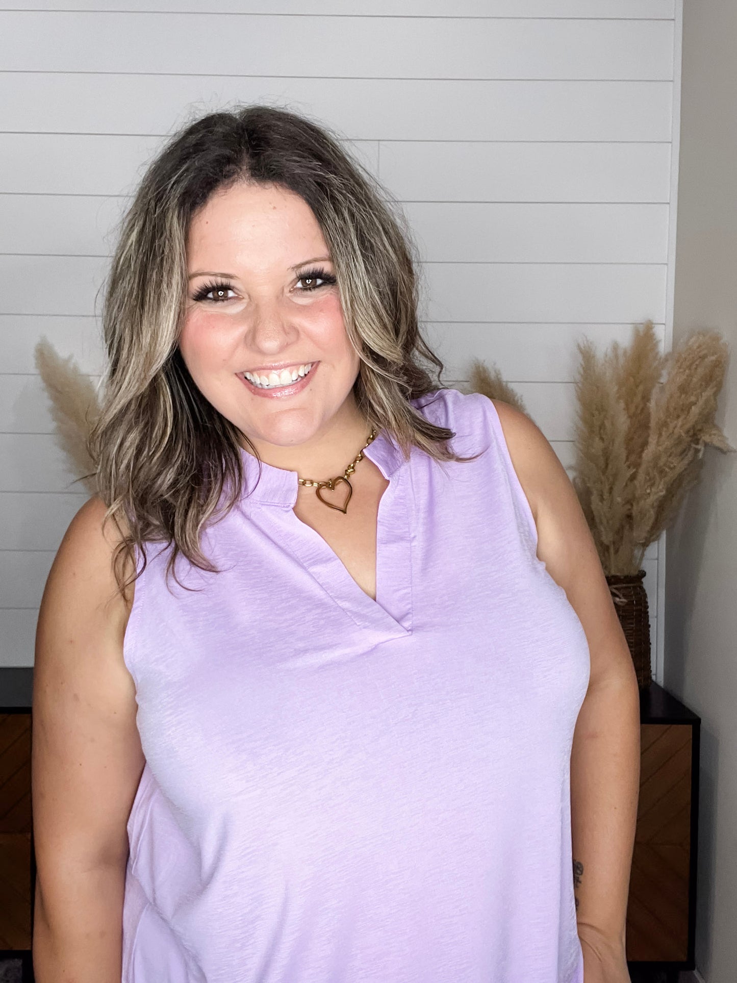 "Ok Maybe This" Sleeveless Split Neck (Lilac)