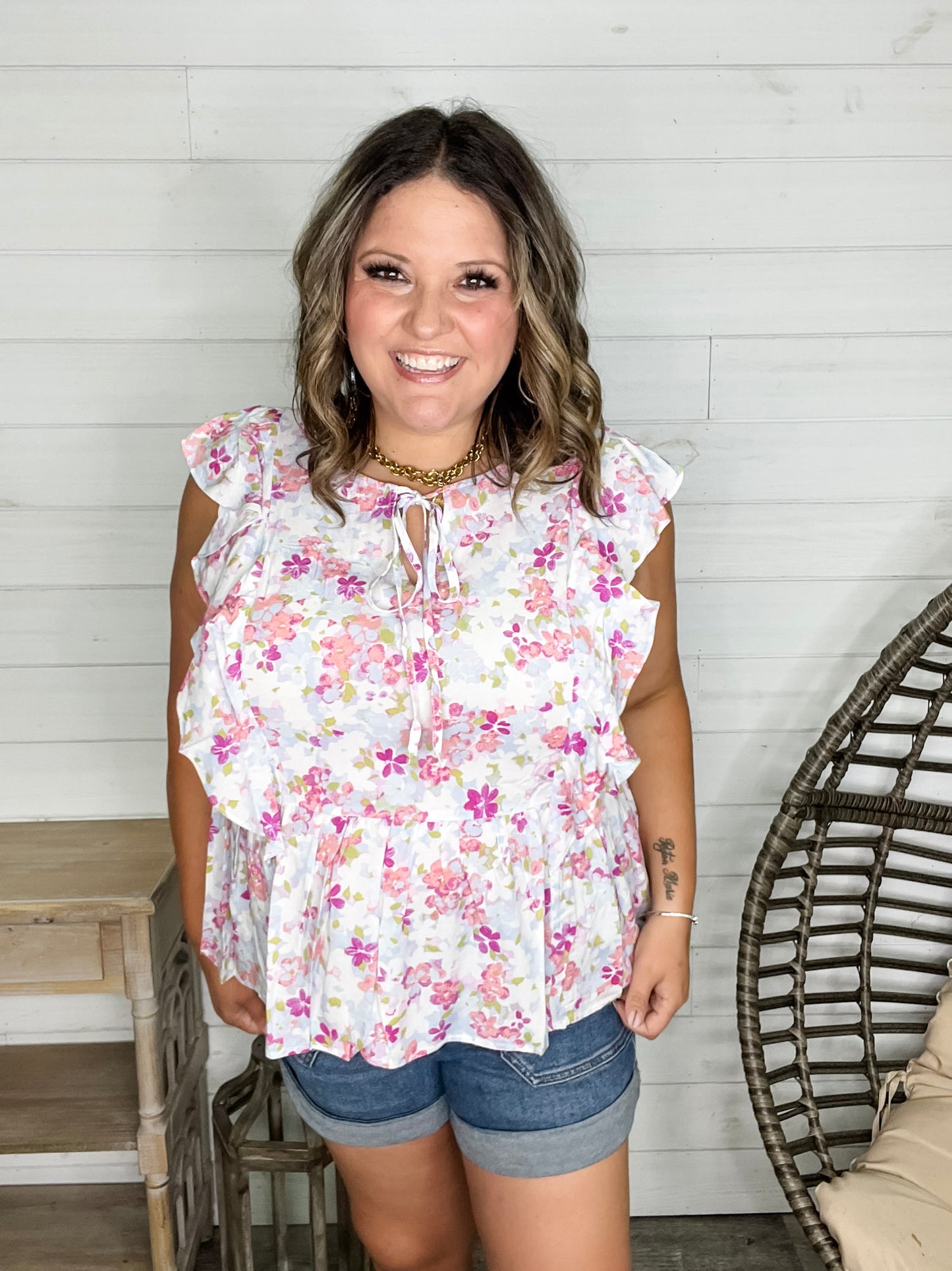 "Augustine" Floral Ruffle Cap Sleeve Babydoll