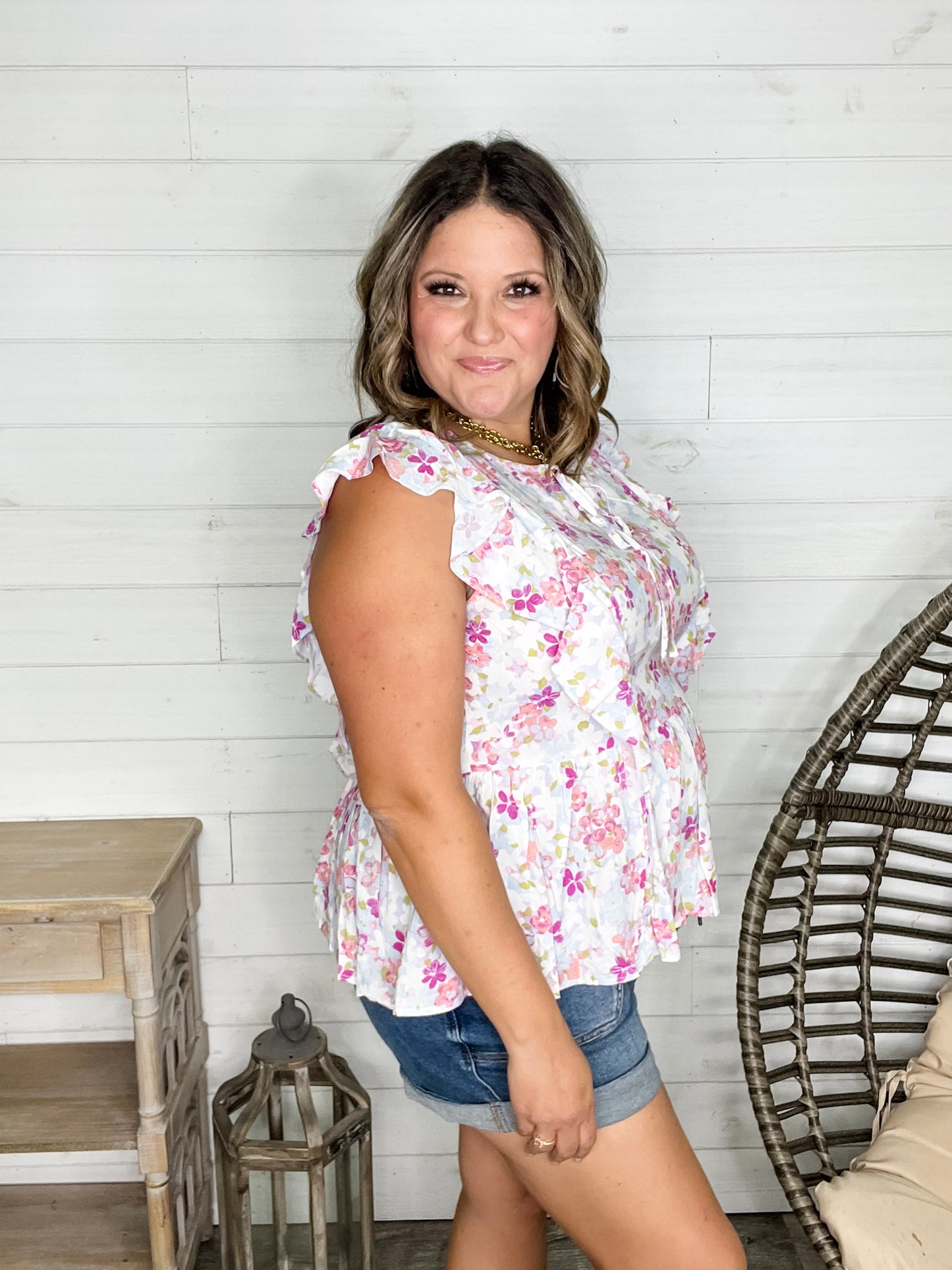 "Augustine" Floral Ruffle Cap Sleeve Babydoll