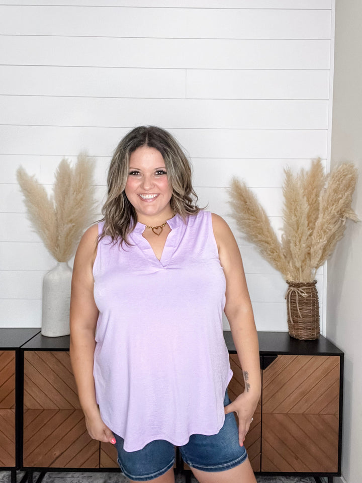 "Ok Maybe This" Sleeveless Split Neck (Lilac)