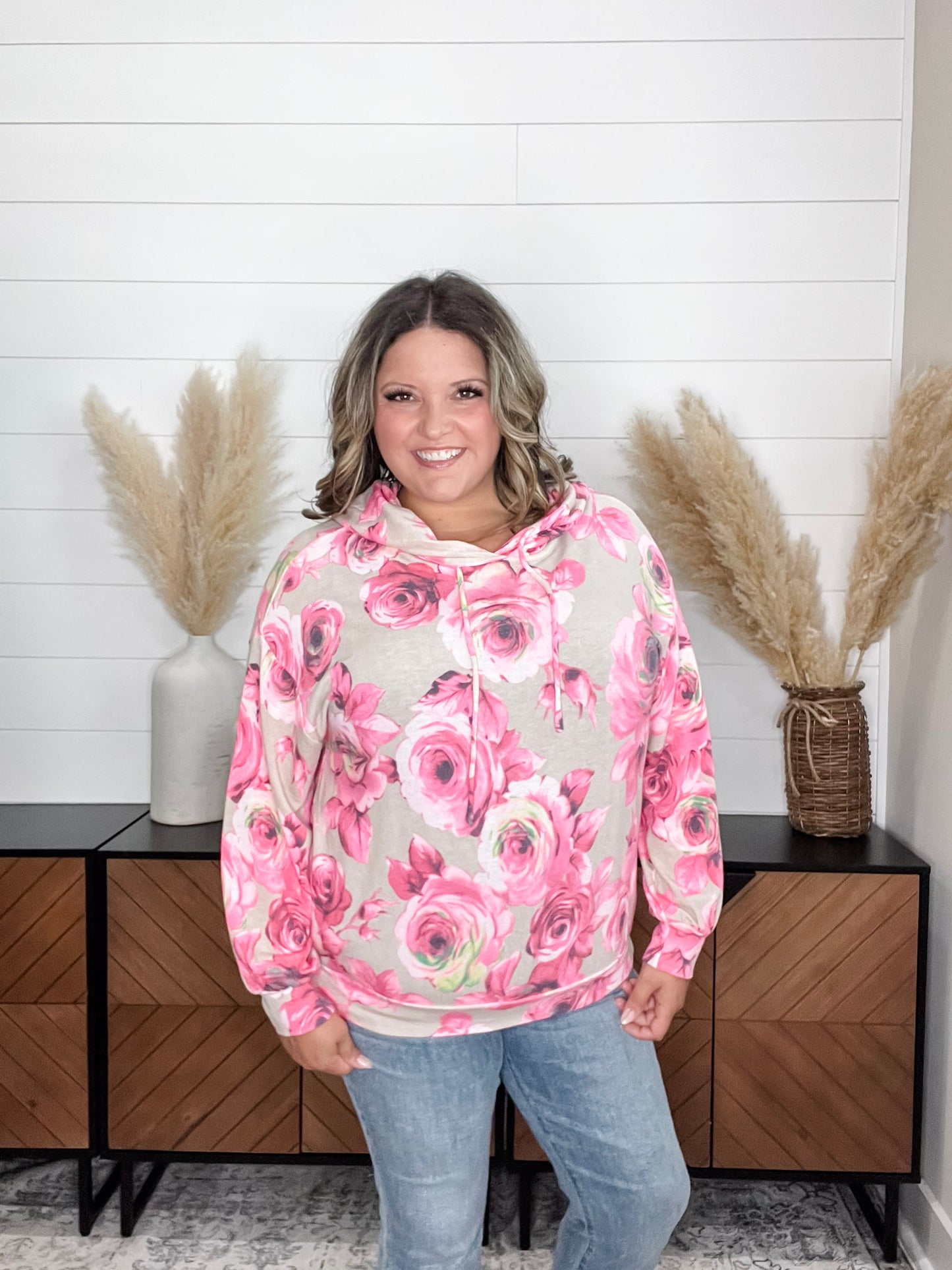 "Robertson" Floral Balloon Sleeve Hoodie