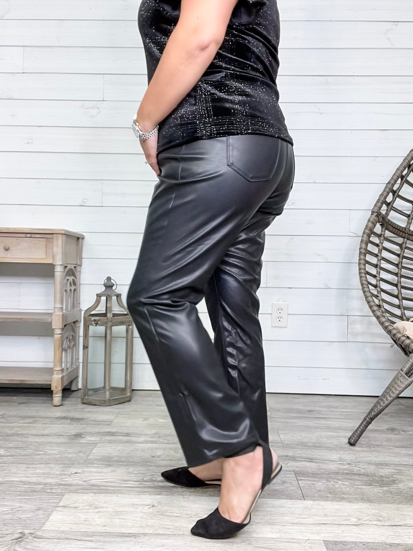 Judy Blue "Foxy" Tummy Control Black Vegan Leather Straight Leg Jeans