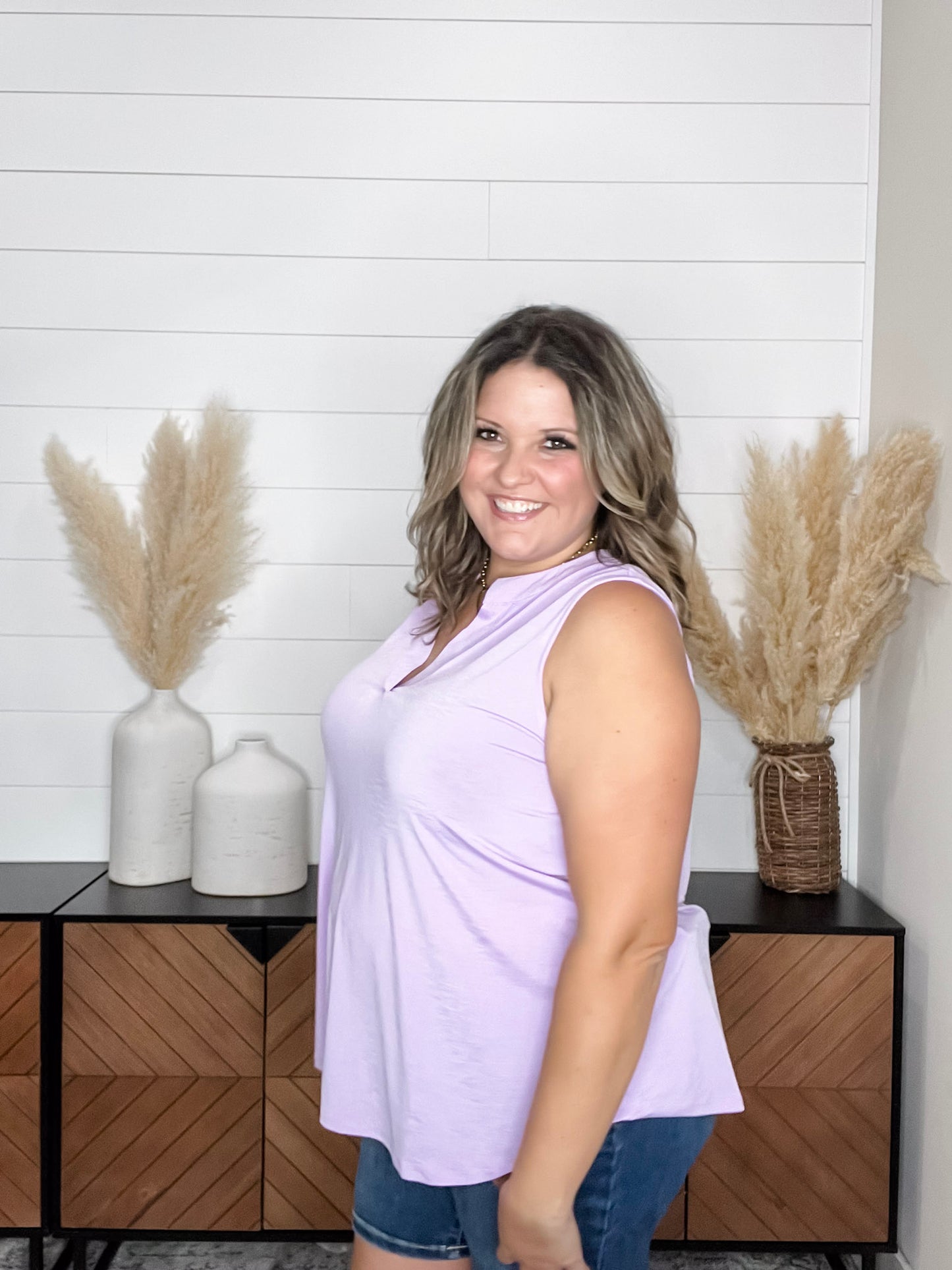 "Ok Maybe This" Sleeveless Split Neck (Lilac)
