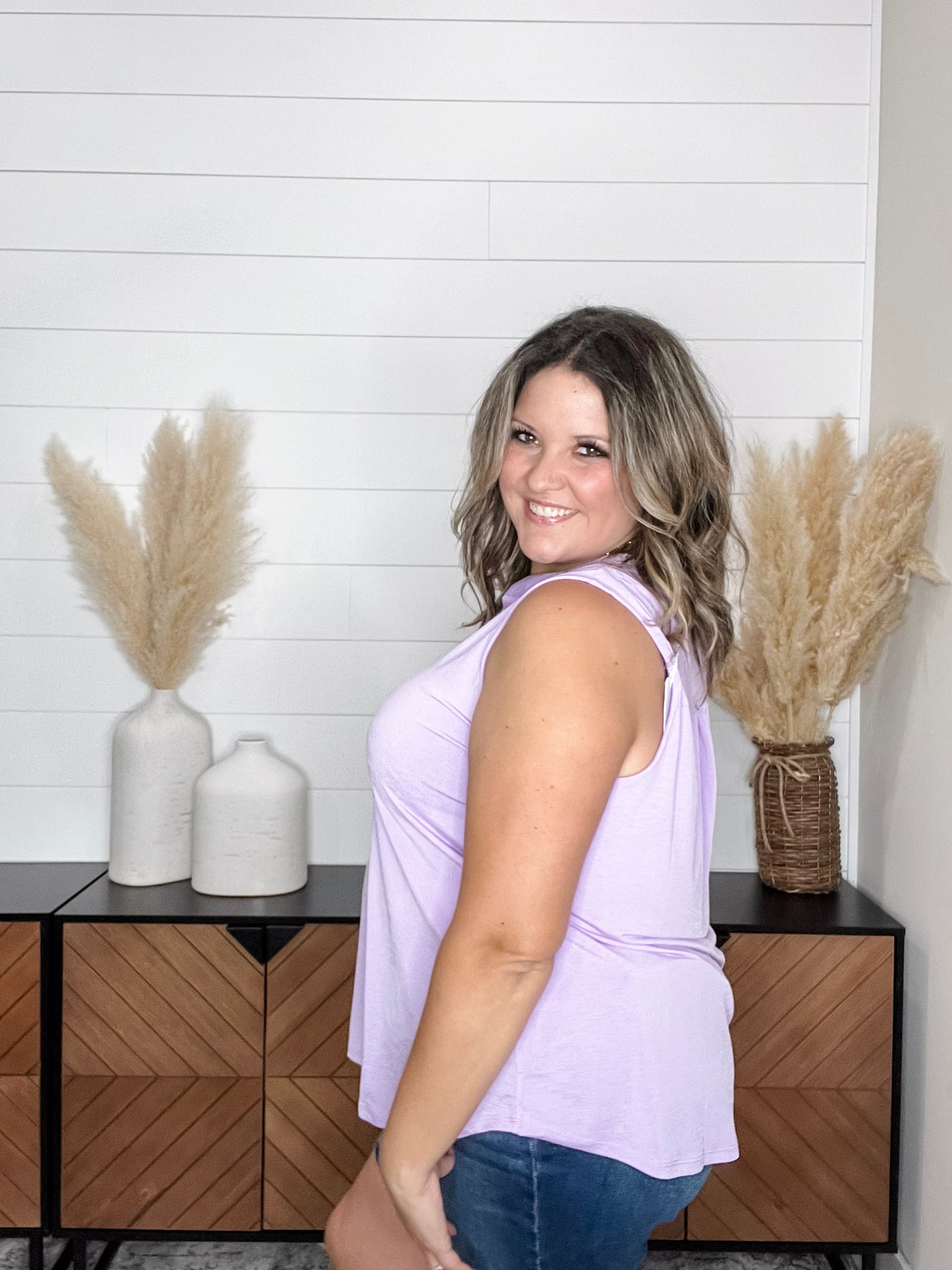 "Ok Maybe This" Sleeveless Split Neck (Lilac)