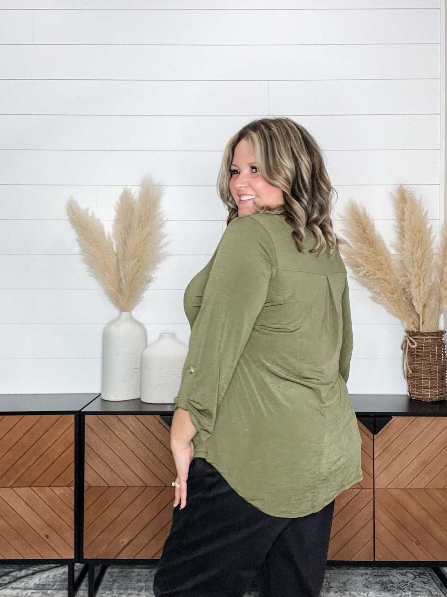 Dear Scarlett "Bold Choice" 3/4 Sleeve Split Neck (Olive)