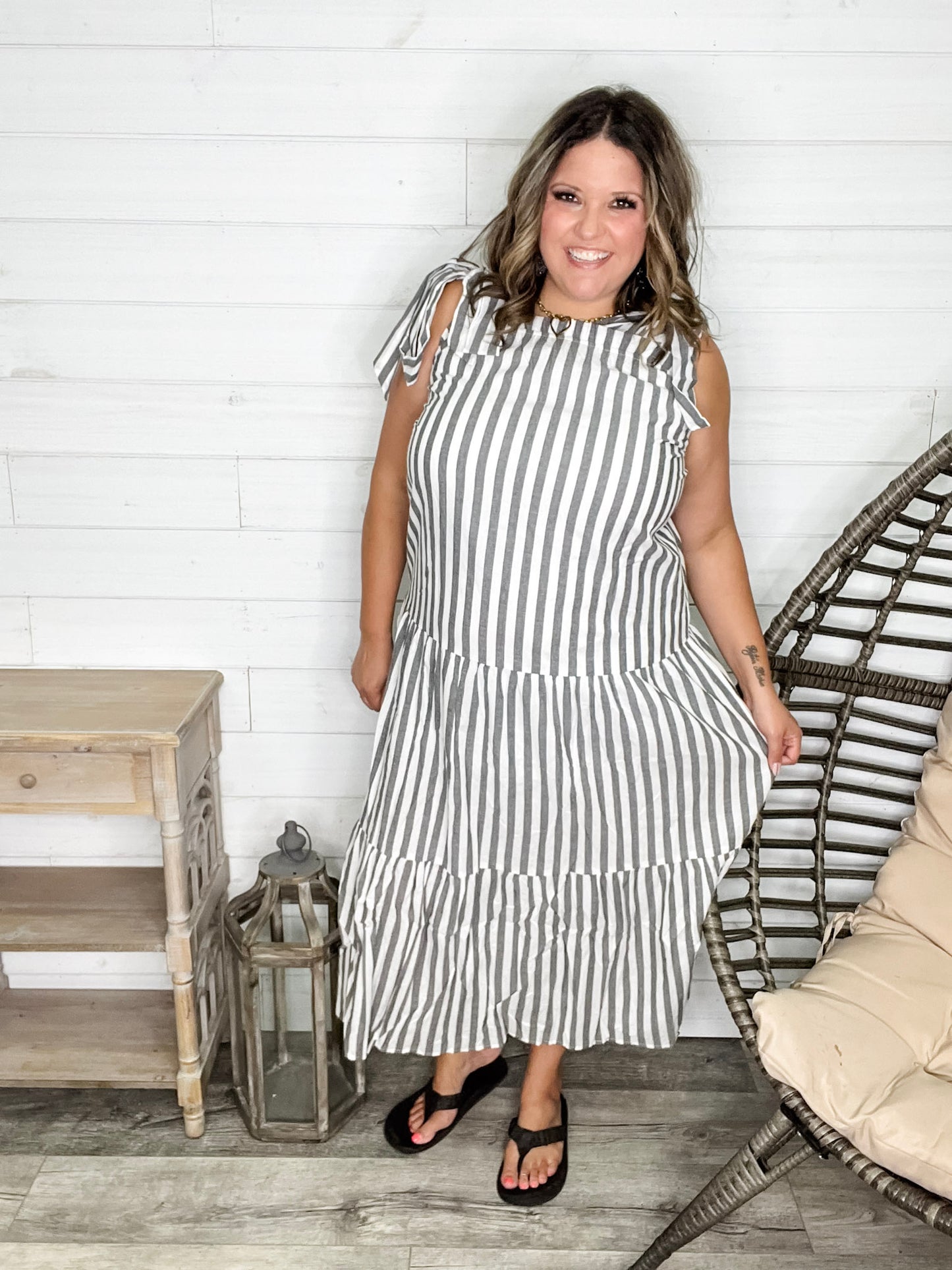 I'm Ready Striped Tiered Maxi Dress with Shoulder Ties