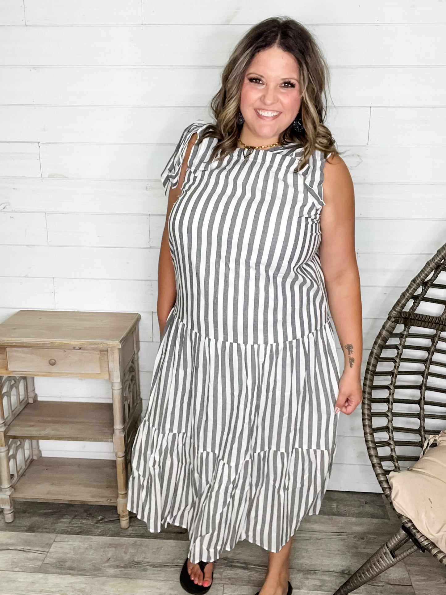 I'm Ready Striped Tiered Maxi Dress with Shoulder Ties