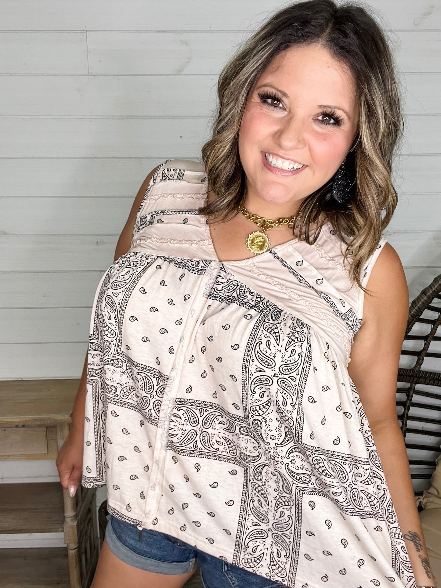 Pol - "Head in the Clouds" Babydoll V Neck Tank