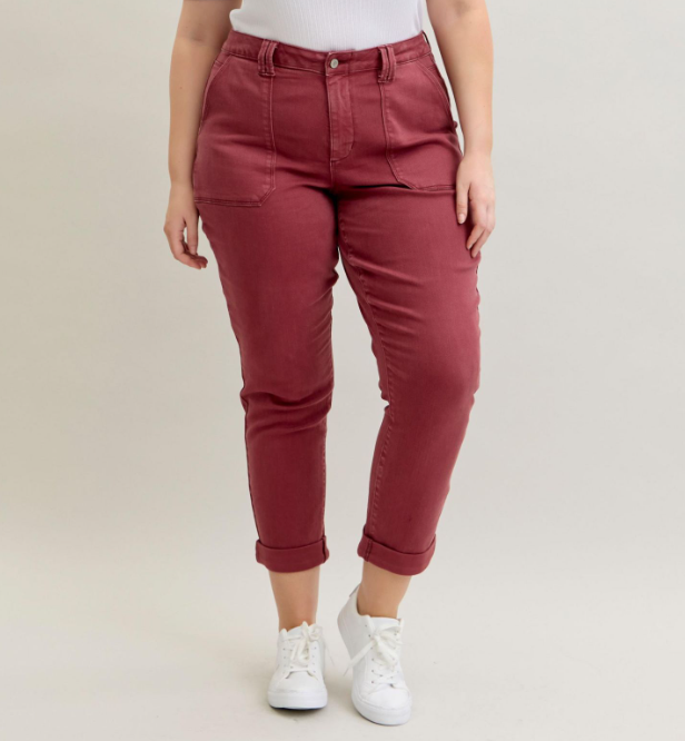 Judy Blue Aurora Burgundy Cuffed Weekender