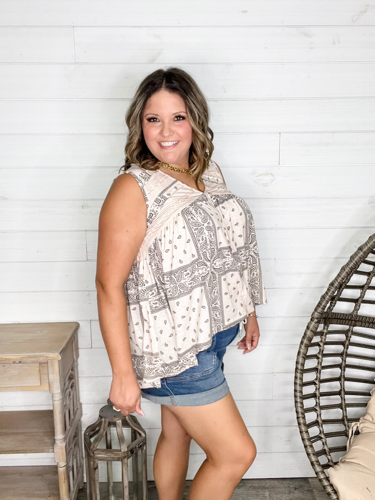 Pol - "Head in the Clouds" Babydoll V Neck Tank