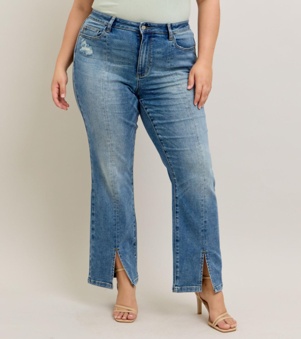 Judy Blue "Boho Sass" Front Slit Straight Leg Jeans