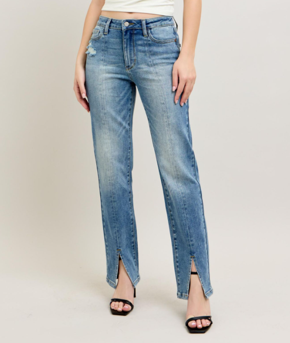 Judy Blue "Boho Sass" Front Slit Straight Leg Jeans