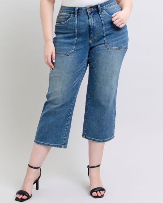 Judy Blue "Indifferent" Utility Pocket Wide Leg Crop