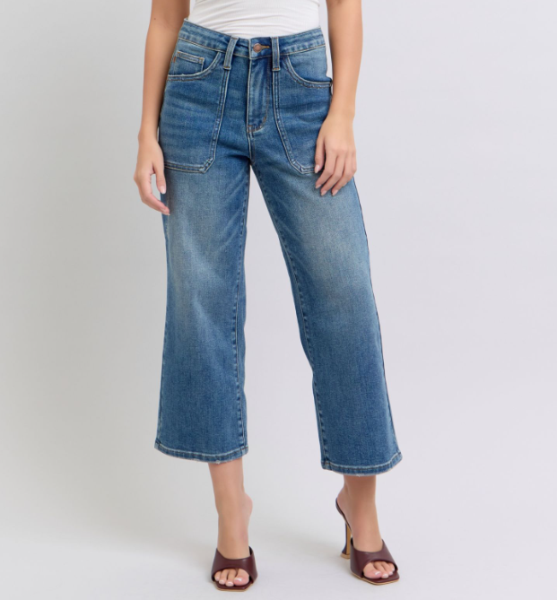 Judy Blue "Indifferent" Utility Pocket Wide Leg Crop