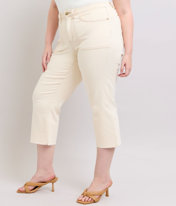 Judy Blue Ecru Wide Leg Crop