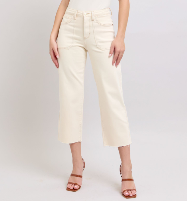Judy Blue Ecru Wide Leg Crop