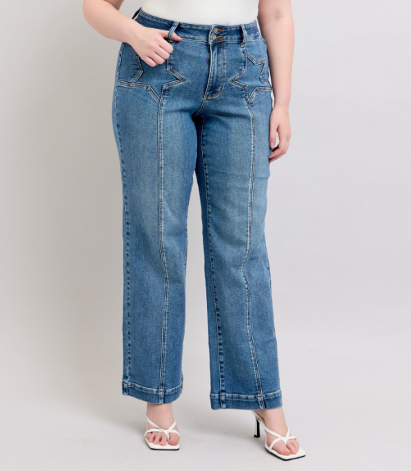 Judy Blue Star Detail Wide Leg Jeans