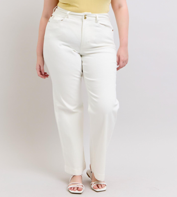 Judy Blue “Big Smiles” White Wide Leg Jeans