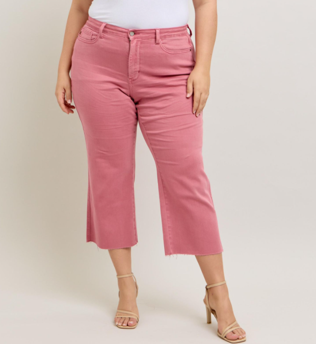 Judy Blue “Any Other Name” Rose Wide Leg Crops