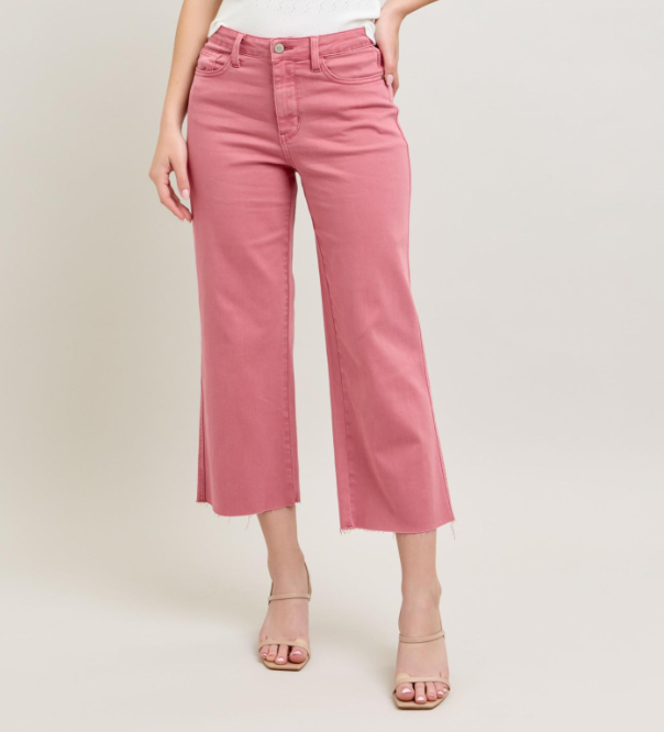 Judy Blue “Any Other Name” Rose Wide Leg Crops