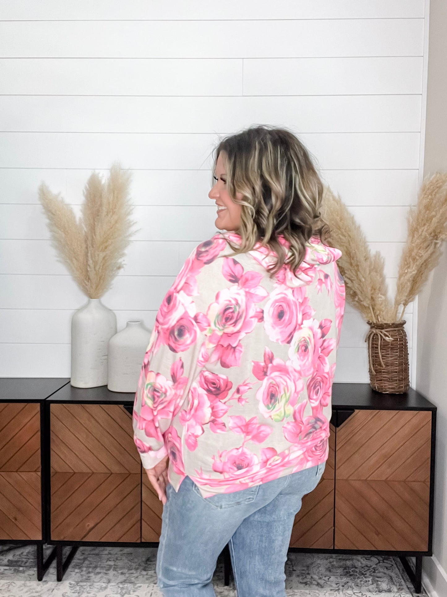 "Robertson" Floral Balloon Sleeve Hoodie