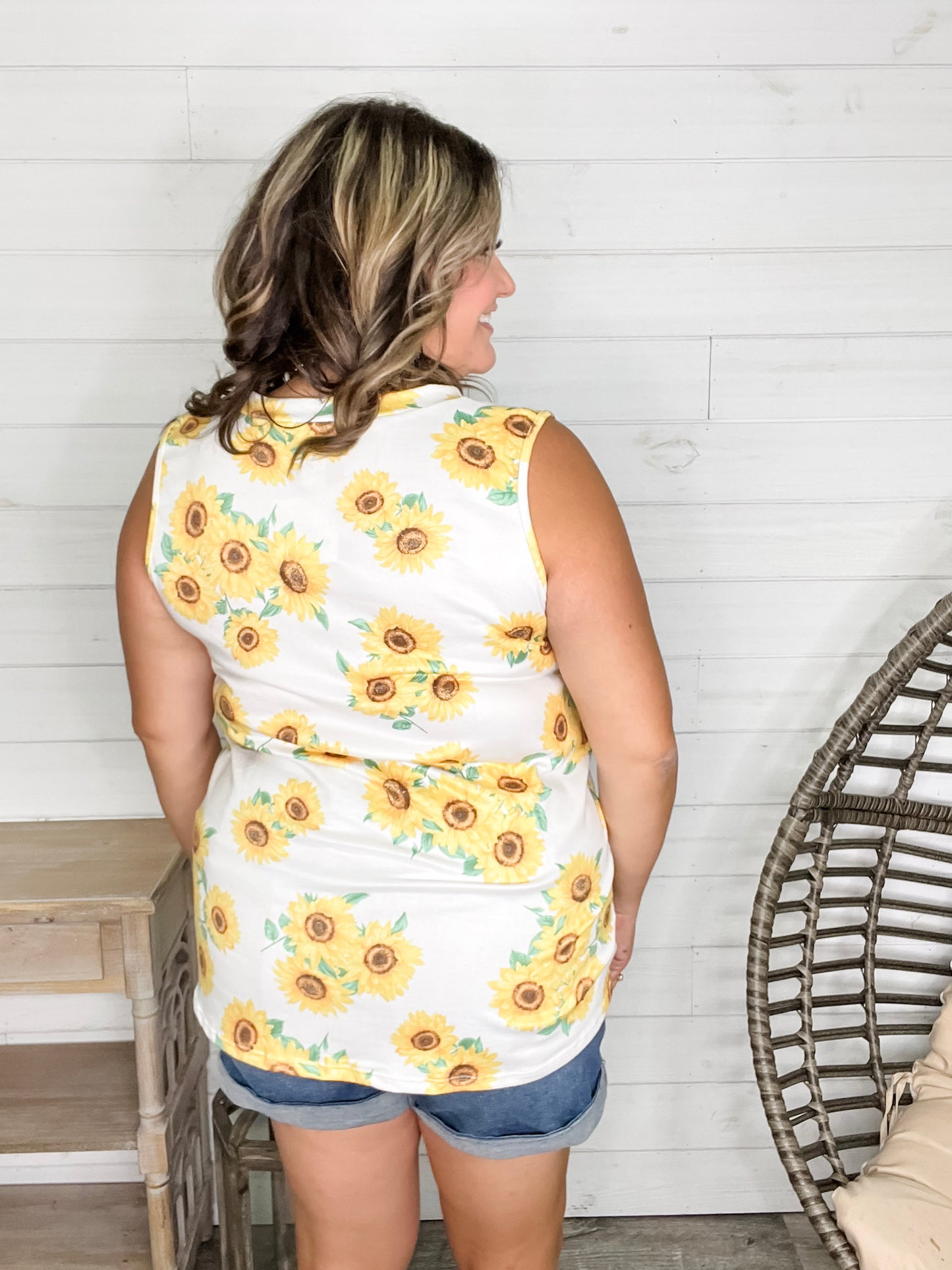 "Jayda" Sunflower Sleeveless V Neck