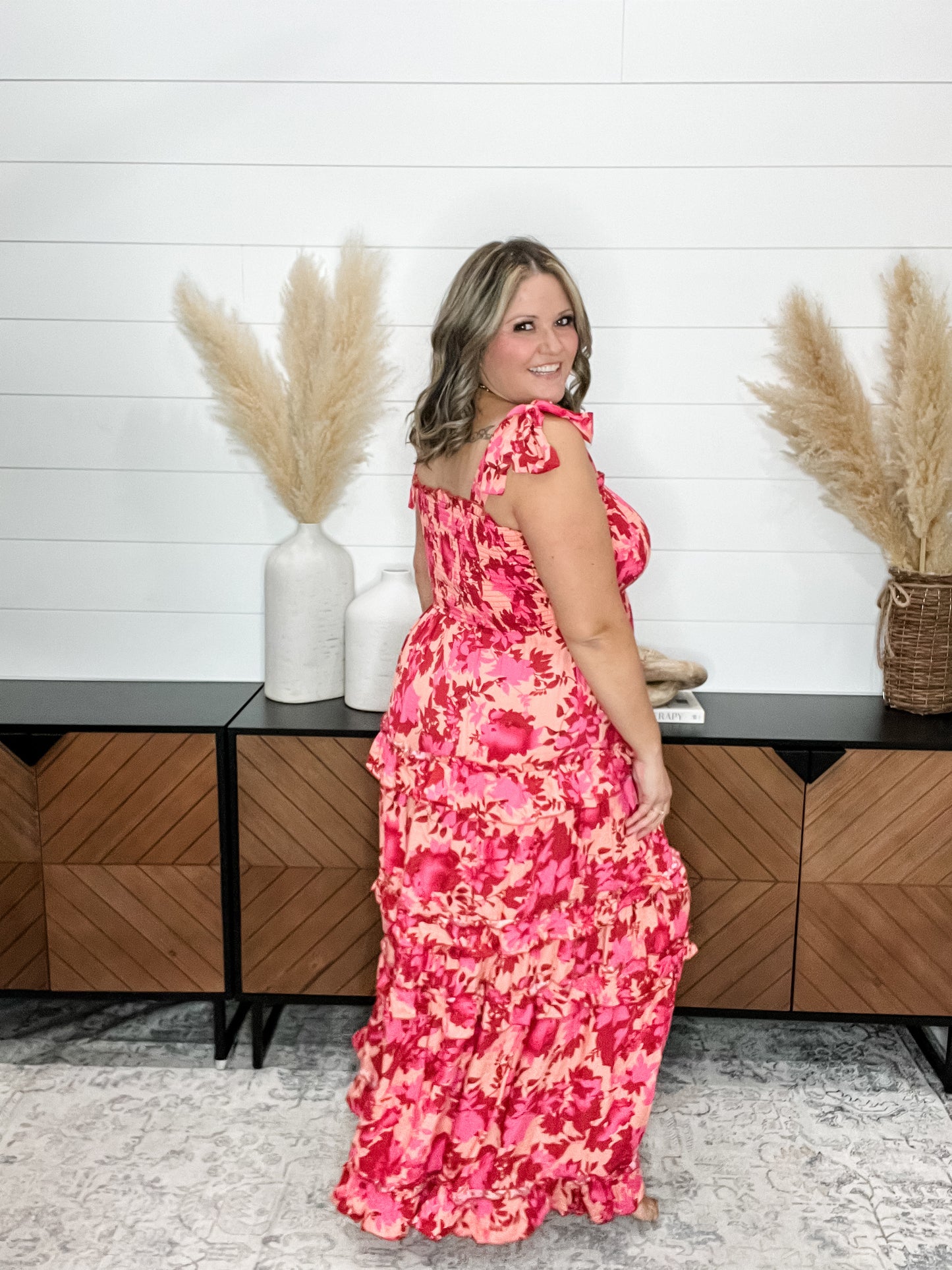 "Cabana" Smocked Floral Ruffle Tiered Maxi Dress