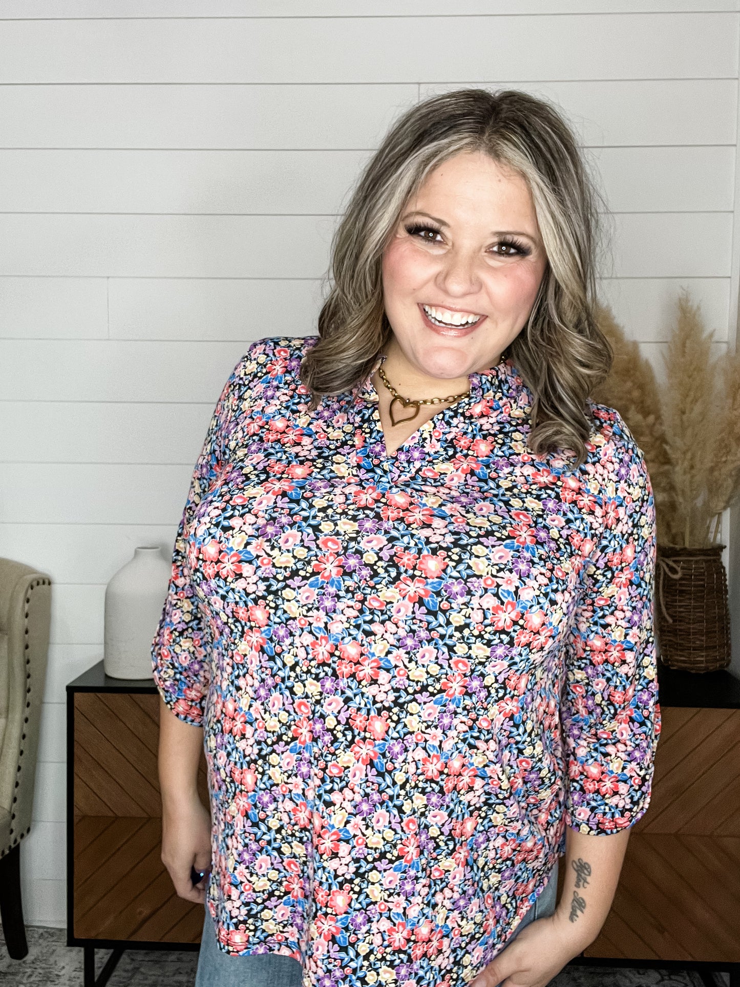 "Sour Patch" Dear Scarlett 3/4 Sleeve Split Neck