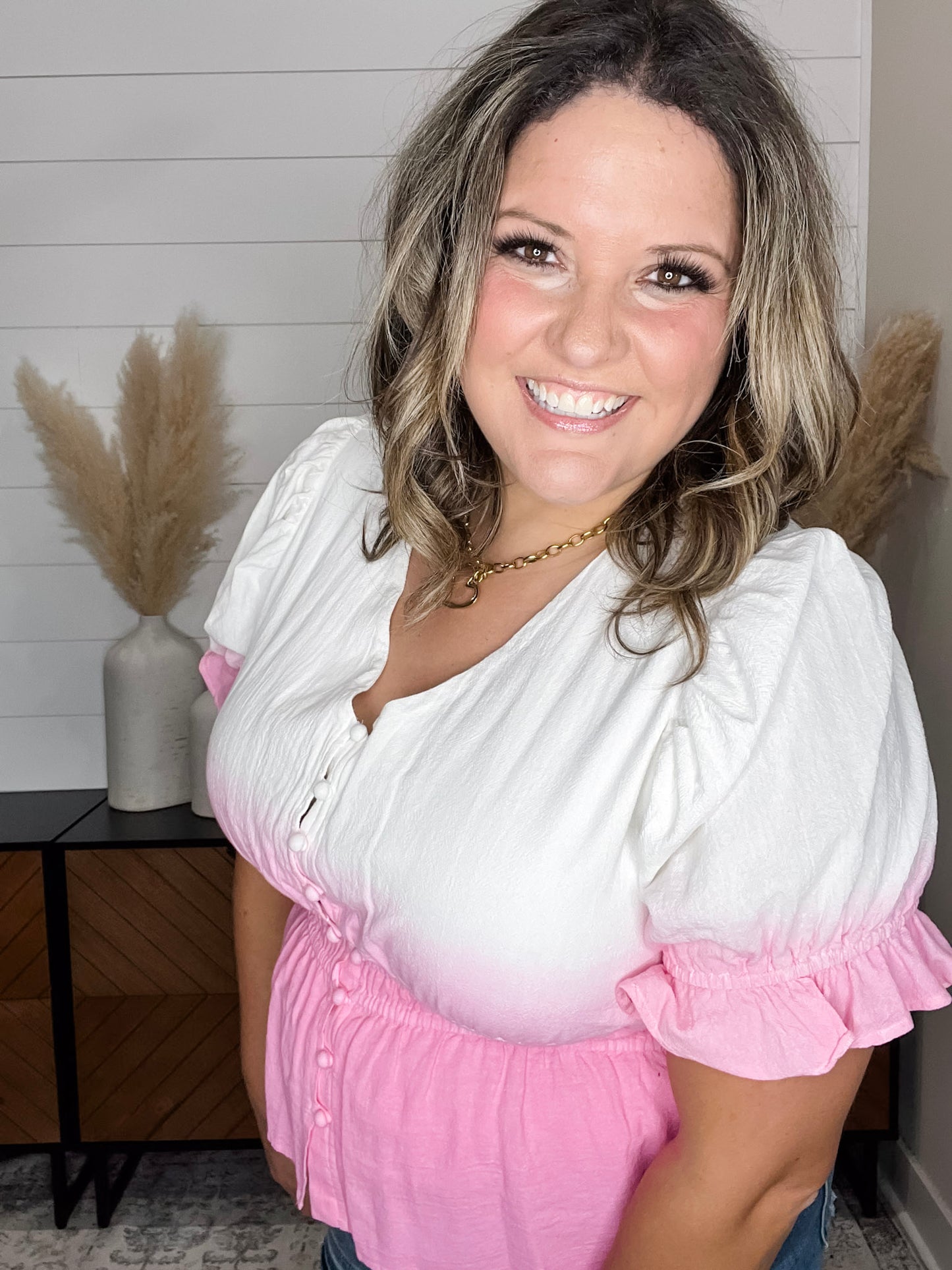"Sylas" Ombre Smocked Waist Peplum (Pink)