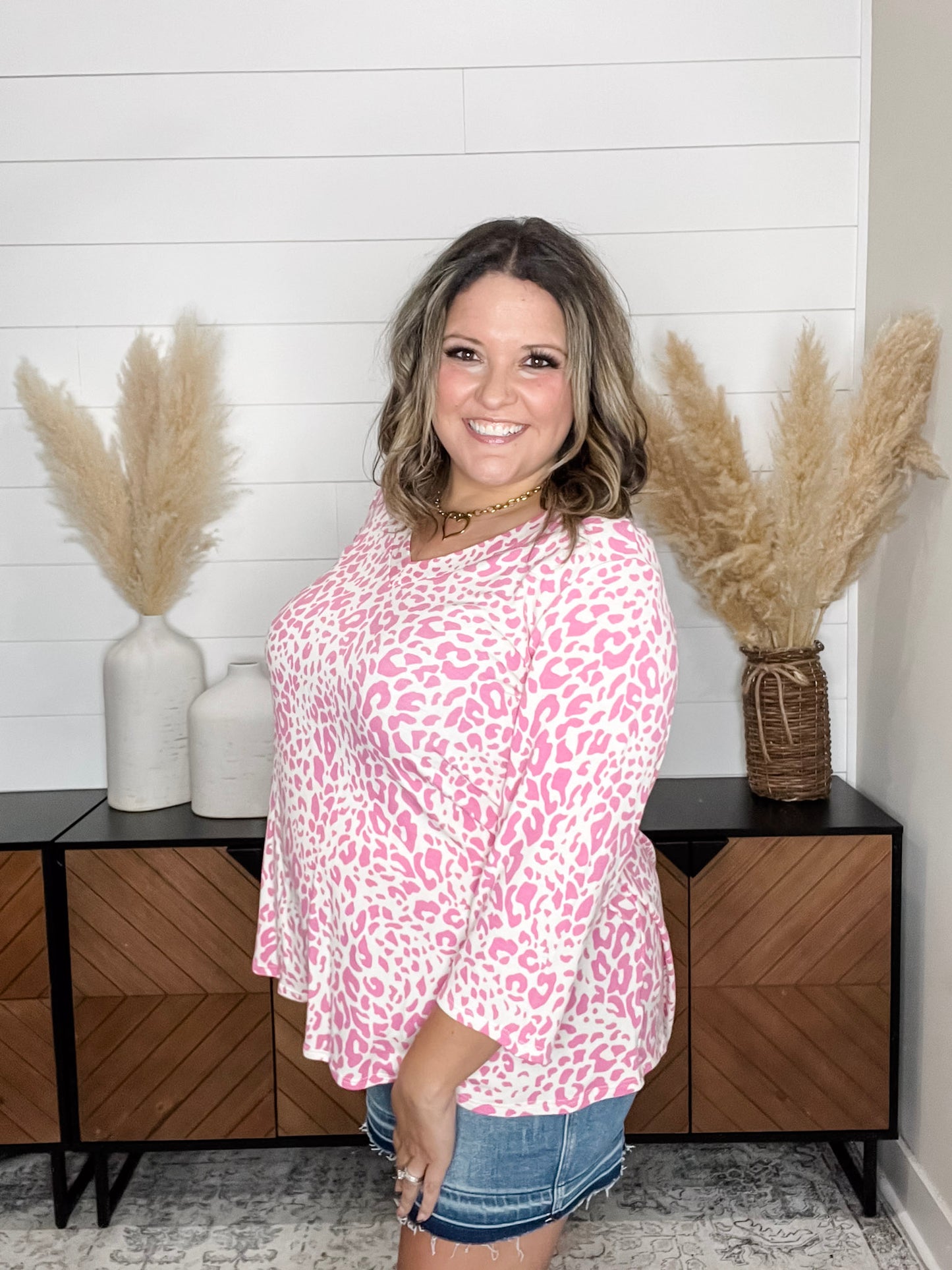 "Without A Doubt" 3/4 Sleeve Animal Print V Neck