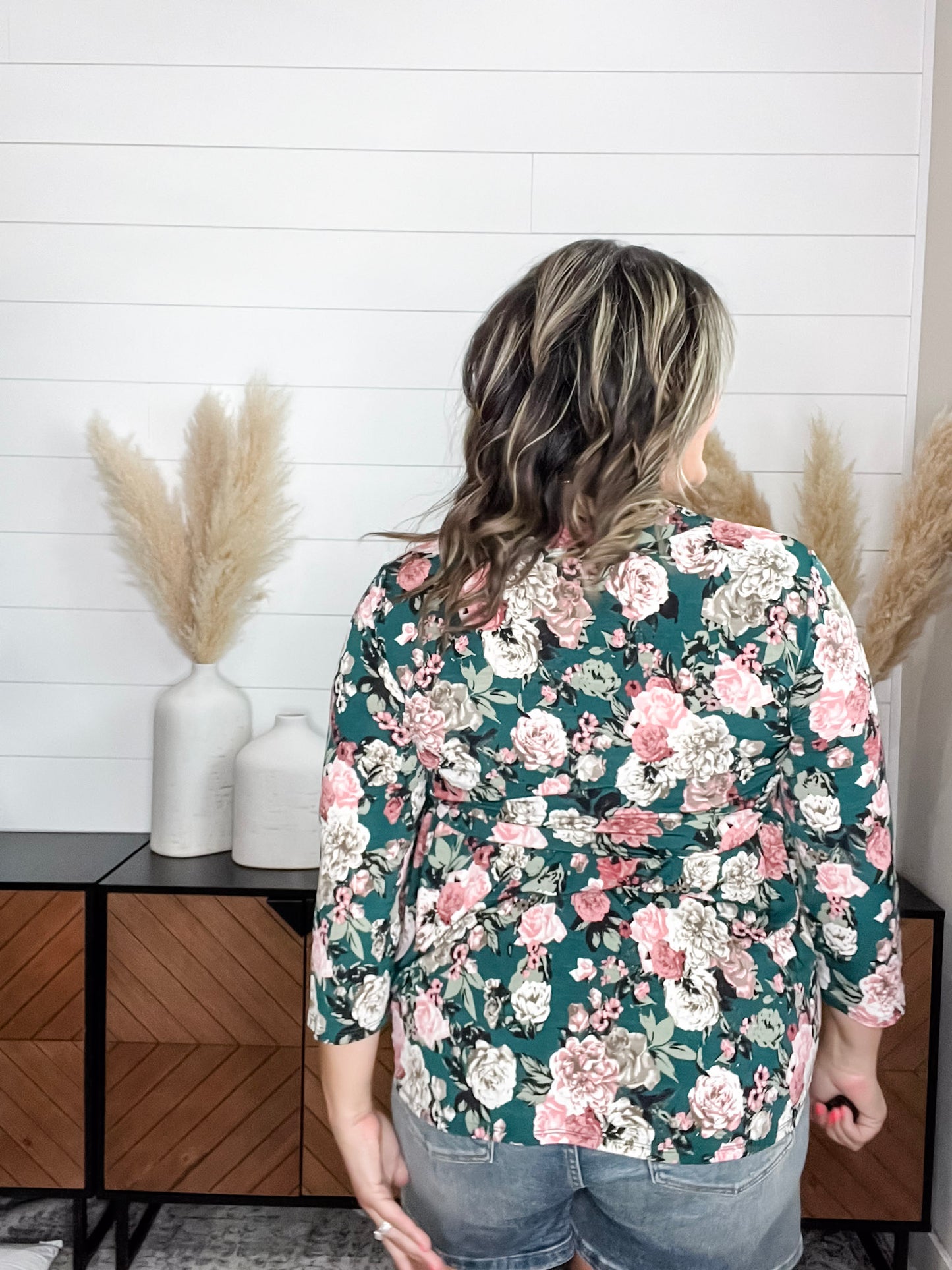 "Libra" Floral Split Neck 3/4 Sleeve Babydoll