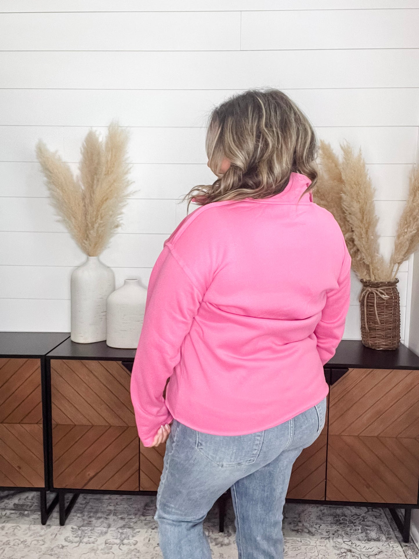 "Bubblegum" Long Sleeve Split Neck Sweatshirt