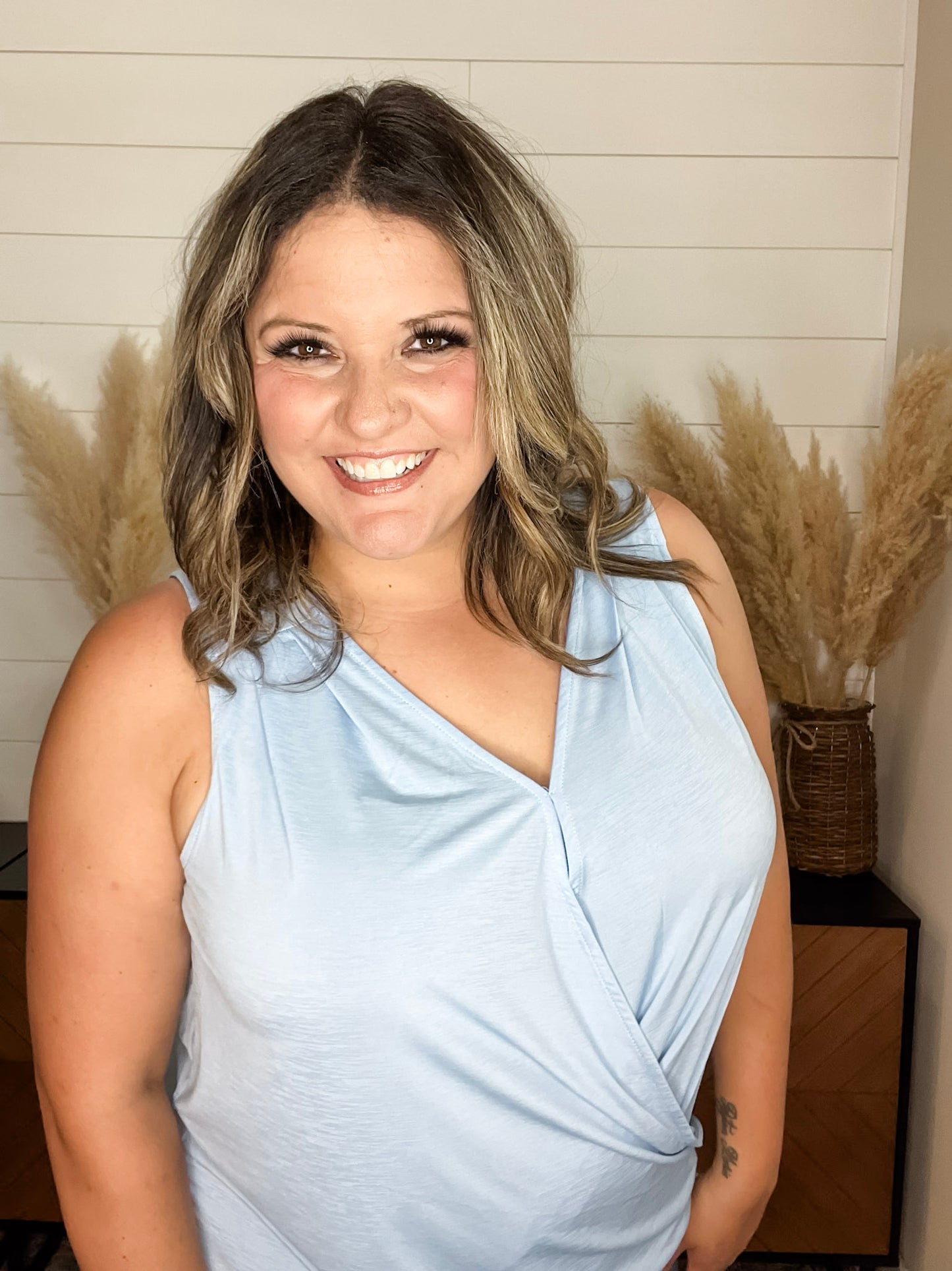 "Charming" Wrap Front Tank (Blue)