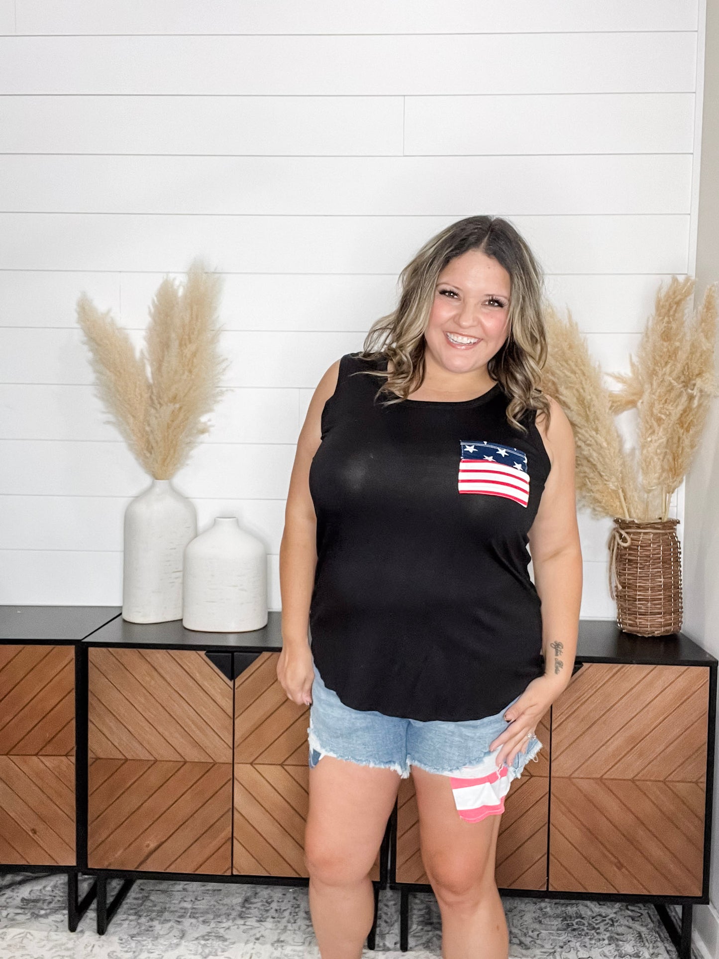 "Ole Glory" Flag Pocket Detail Tank (Black)