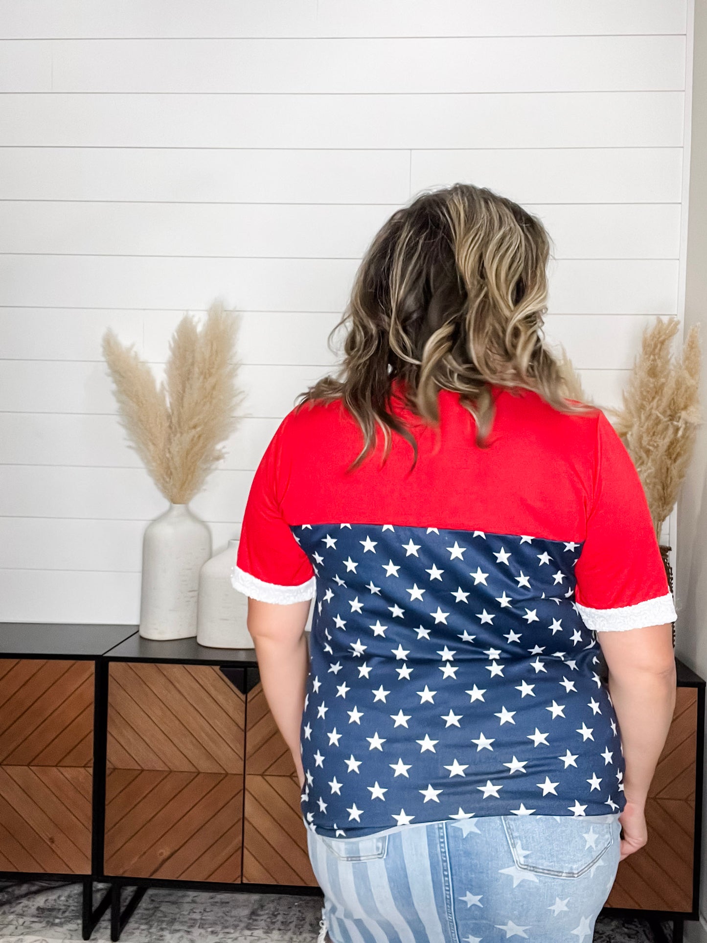 "Valor" Americana Boyfriend Tee with Sequined Cuff