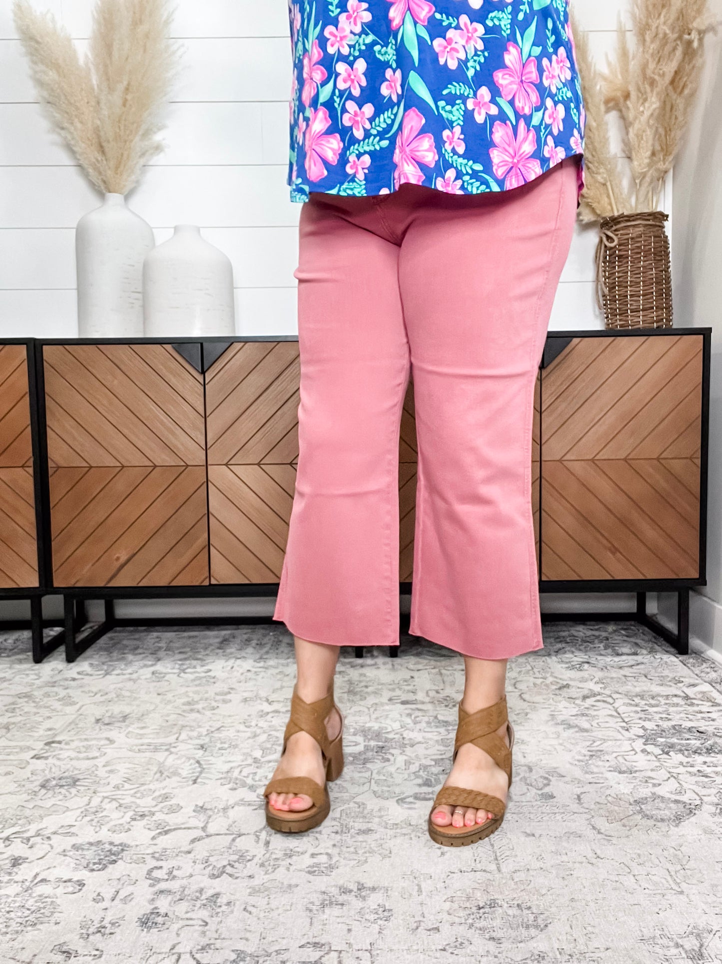 Judy Blue “Any Other Name” Rose Wide Leg Crops