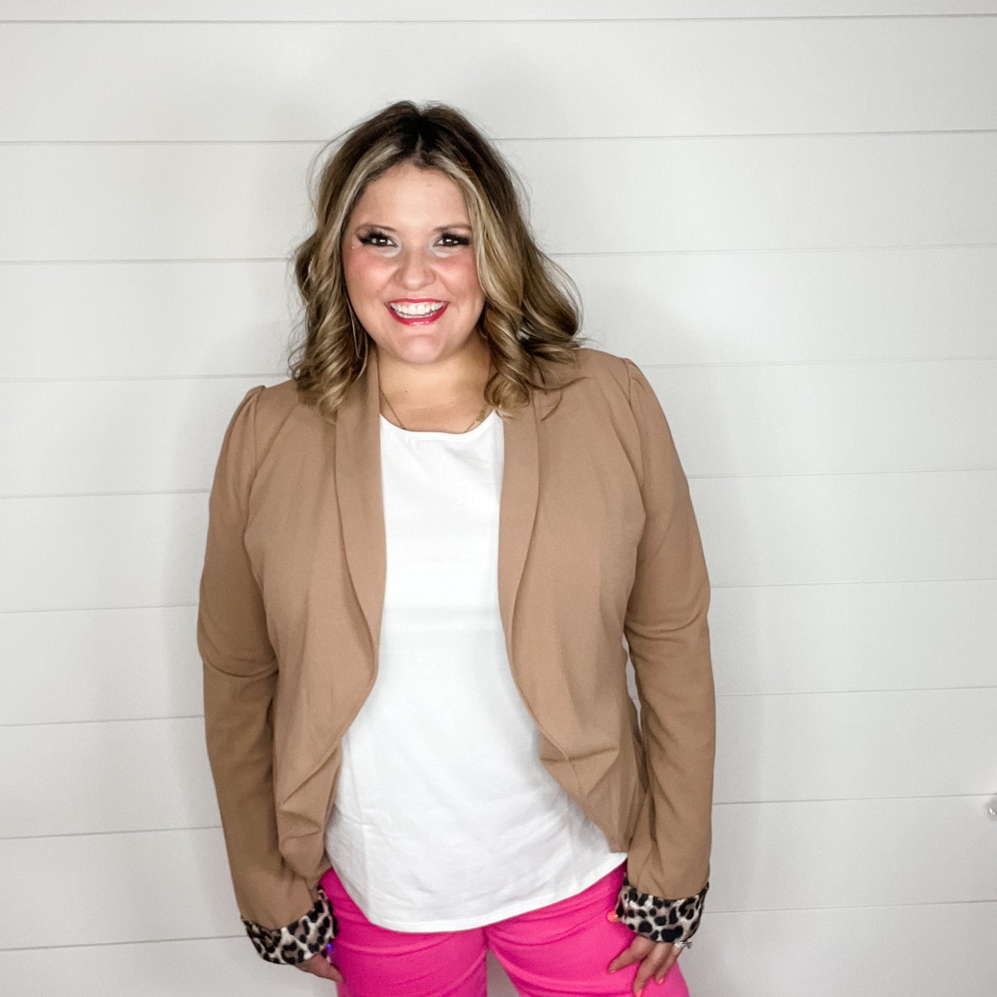 "9 to 5" Animal Cuff Blazer (Light Mocha)