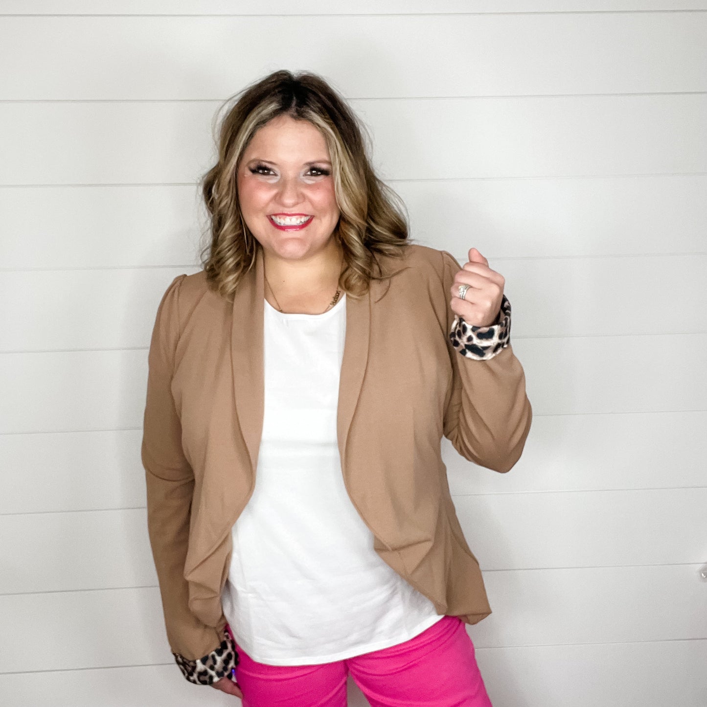 "9 to 5" Animal Cuff Blazer (Light Mocha)