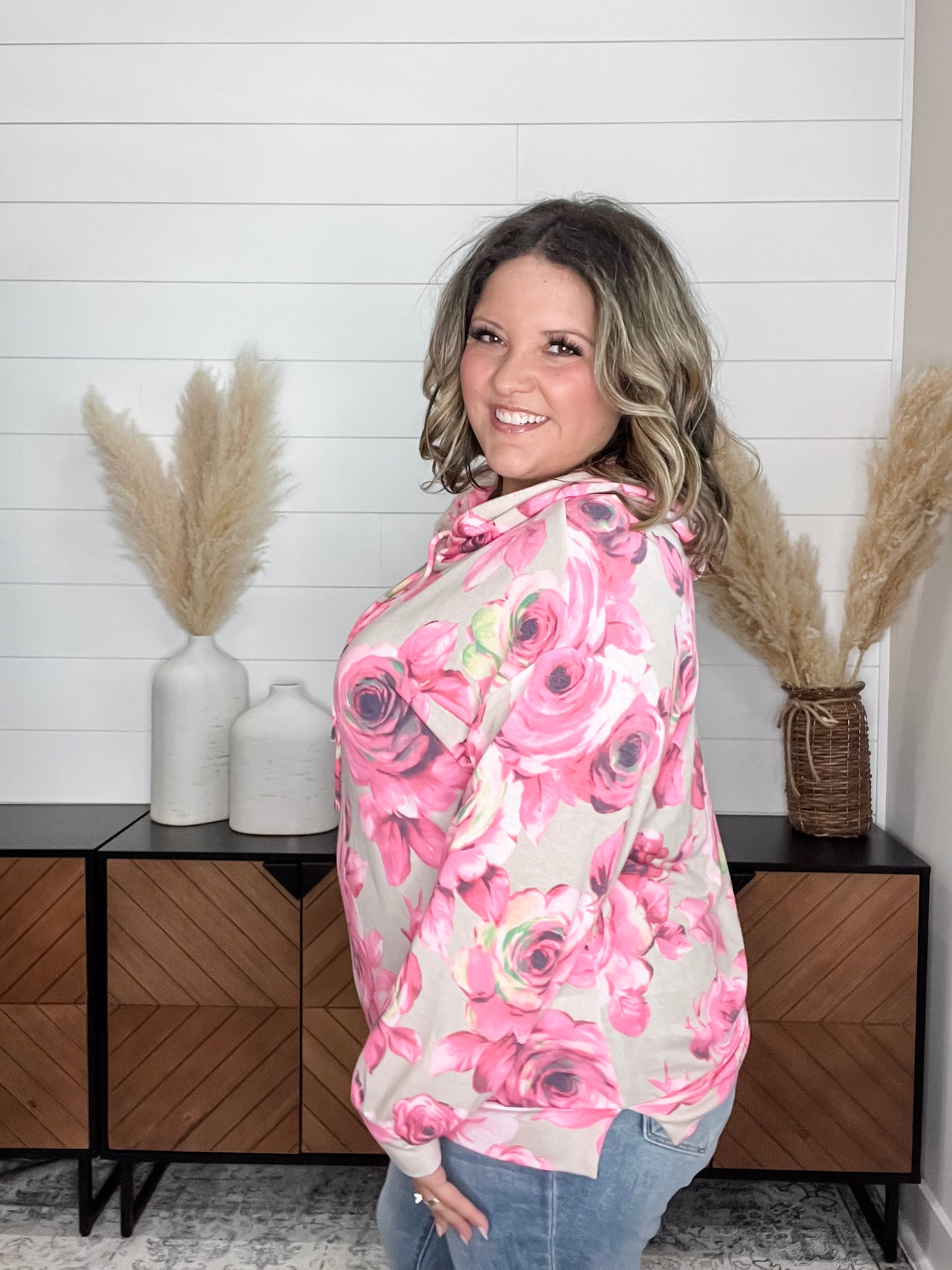 "Robertson" Floral Balloon Sleeve Hoodie